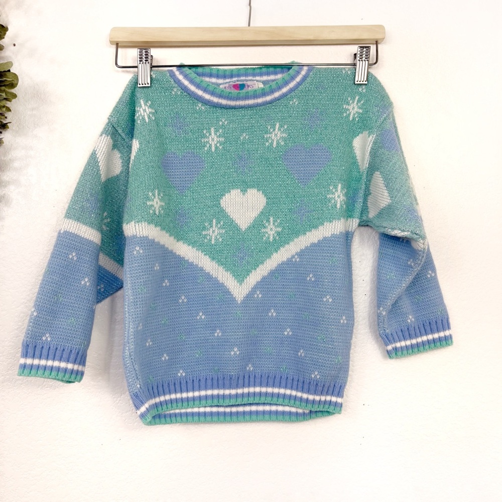 VINTAGE • 80s Heartworks Girls Sweater Purple & White Pullover